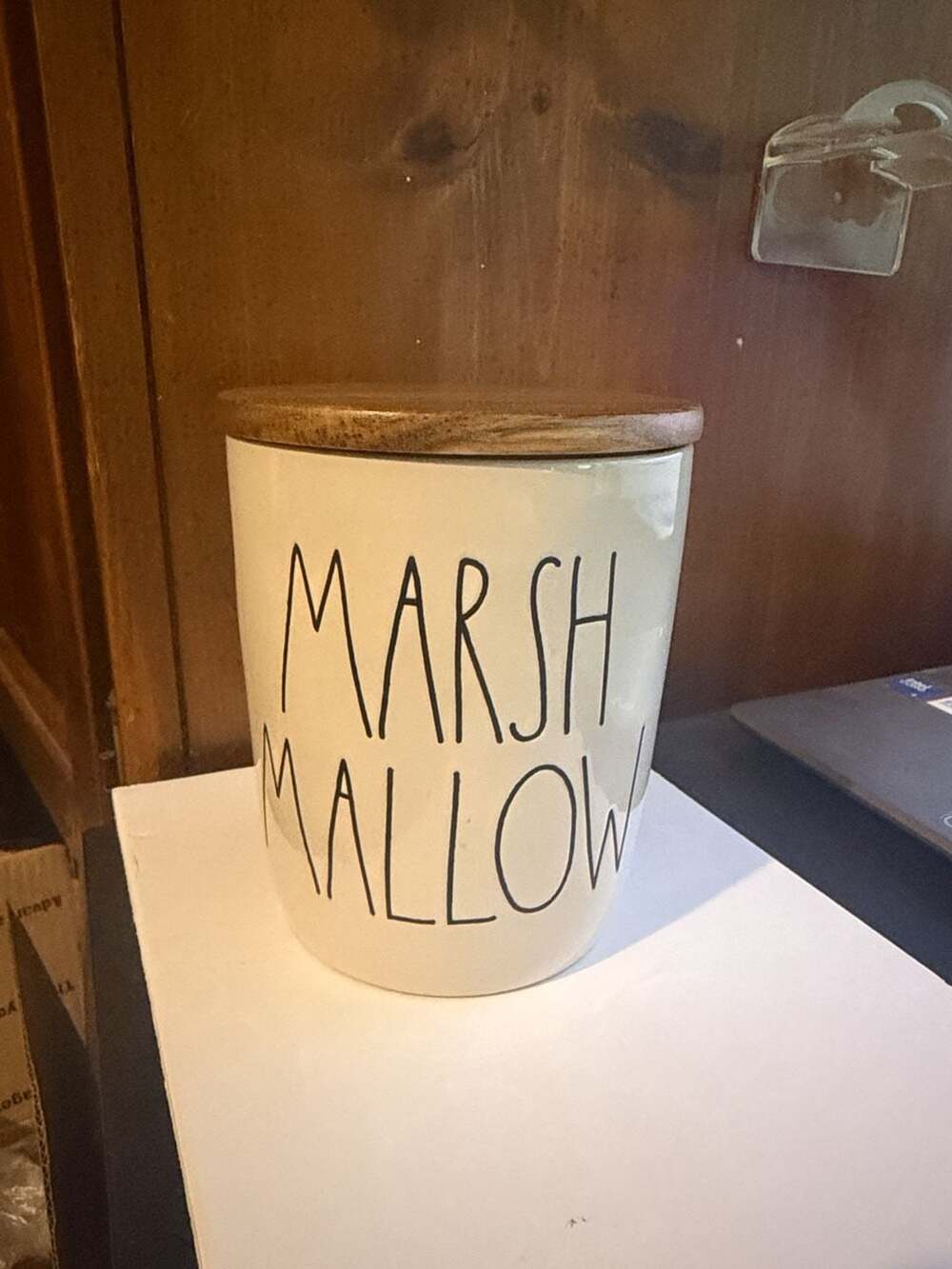 Rae Dunn Marshmallow Canister Ceramic Wooden Lid